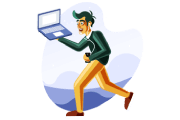 Man running while carrying the laptop ai